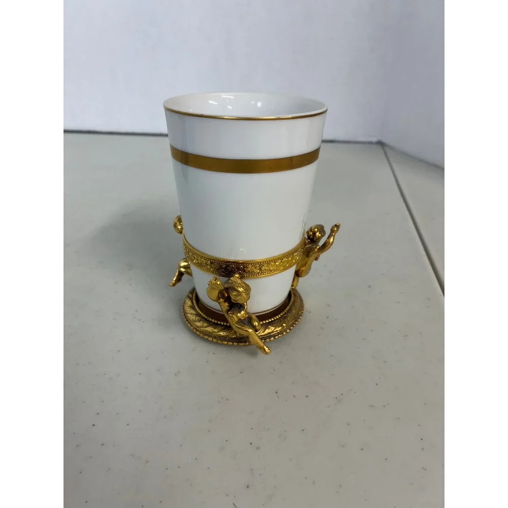 Vintage‎ Stylebuilt NY 24K Gold Plated Cherub Porcelain Tumbler Cup Regency